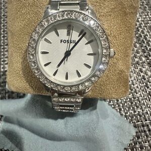 Ladies Silver and Zirconia Fossil Watch